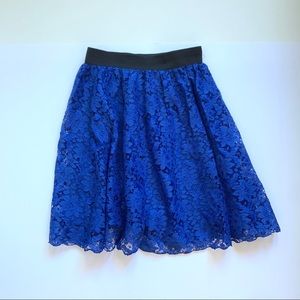 Blue lace knee length skirt